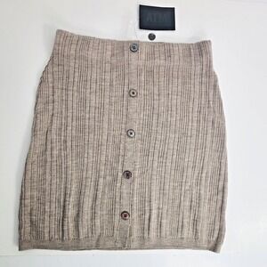 ATM Anthony Thomas Melillo Ribbed Merino Wool‎ Button Front Mini Skirt Beige S P